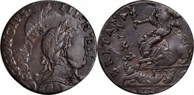 Contemporary Counterfeit English Halfpenny
1775 Contemporary Counterfeit English Halfpenny. George III Type--Double Struck--Choice Extremely Fine.
1...