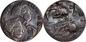 Contemporary Counterfeit English Halfpenny
1775 Contemporary Counterfeit English Halfpenny. George III Type--Double Struck--Choice Very Fine.
100.4 ...