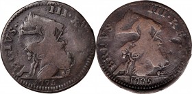 Contemporary Counterfeit English Halfpenny
1775 Contemporary Counterfeit English Halfpenny. George III Type--Double Struck--Very Fine.
102 grains. A...