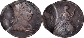 Contemporary Counterfeit English Halfpenny
1775 Contemporary Counterfeit English Halfpenny. George III Type--Double Struck--Very Fine.
130.2 grains....