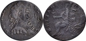 Contemporary Counterfeit English Halfpenny
177? Contemporary Counterfeit English Halfpenny. George III Type--Double Struck--Choice Very Fine.
94.2 g...