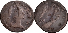 Contemporary Counterfeit Irish Halfpenny
1769 Contemporary Counterfeit Irish Halfpenny. George III Type. Simian Family--Double Struck--Choice Very Fi...