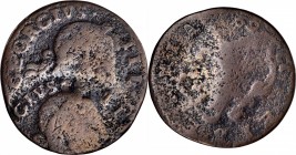 Contemporary Counterfeit Irish Halfpenny
1769 Contemporary Counterfeit Irish Halfpenny. George III Type--Double Struck--Very Good.
115.2 grains. The...