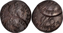Contemporary Counterfeit English Farthing
1774 Contemporary Counterfeit English Farthing. George III Type. AK-107--Double Struck--Choice Very Fine.
...