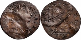 Contemporary Counterfeit English Farthing
1775 Contemporary Counterfeit English Farthing. George III Type--Double Struck--Extremely Fine.
43.5 grain...