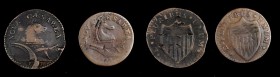 New Jersey Copper
Lot of (2) 1787 New Jersey Coppers.
Included are: Maris 34-J, Deer Head, VF-20, damaged; Maris 43-d, VG-8, cleaned, planchet flaws...