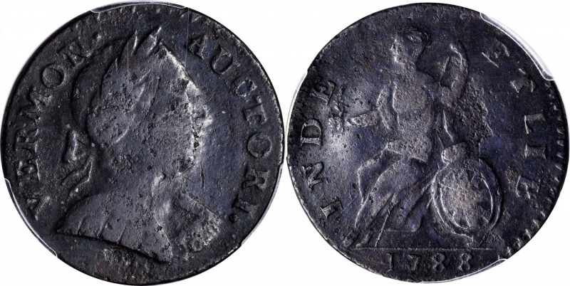 Vermont Copper
1788 Vermont Copper. RR-20, Bressett 10-L, W-2150. Rarity-4. Bus...