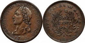 Unity States Cent
"1783" (ca. 1820) Unity States Cent. Musante GW-104, Baker-1, W-10130. Extremely Fine.
122.0 grains.
PCGS# 689.
Estimate: $200