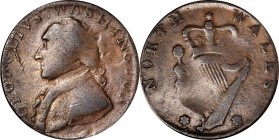 North Wales Halfpenny
Undated (ca. 1795) North Wales Halfpenny. Musante GW-51, Baker-34, W-11150. Two Stars. Copper. Plain Edge. Fine.
88.9 grains....
