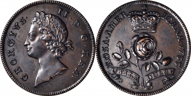 Struck Copies of Colonial Coins and Related
"1733" Pattern Rosa Americana Twope...