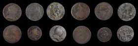 Miscellaneous Colonial and Related Coinage
Lot of (6) Colonial and Early Federal Era Coins.
Included are: Rosa Americana halfpenny; Virginia halfpen...