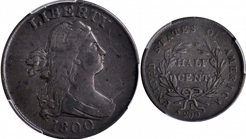 Draped Bust Half Cent
1800 Draped Bust Half Cent. C-1, the only known dies. Rar...