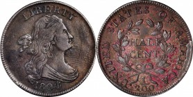 Draped Bust Half Cent
1804 Draped Bust Half Cent. C-6. Rarity-2. Spiked Chin. Extremely Fine, Corroded.
PCGS# 1075. NGC ID: 222G.
J.R. Grellman tag...