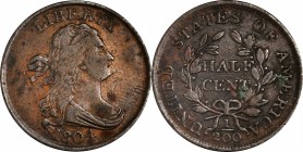 Draped Bust Half Cent
1804 Draped Bust Half Cent. C-8. Rarity-1. Spiked Chin. Very Fine, Environmental Damage.
PCGS# 1075. NGC ID: 222G.
Collector ...