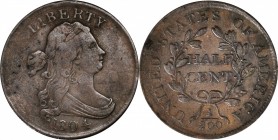 Draped Bust Half Cent
1804 Draped Bust Half Cent. C-13. Rarity-1. Plain 4, Stemless Wreath. Fine.
PCGS# 1063. NGC ID: 222F.
J.R. Grellman tag and c...