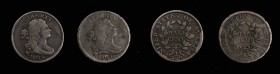 Draped Bust Half Cent
Lot of (2) 1804 Draped Bust Half Cents. C-6. Rarity-2. Spiked Chin.
Included are: Very Good, obverse scratch; and Good, edge d...
