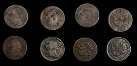 Draped Bust Half Cent
Lot of (4) Draped Bust Half Cents.
Included are: 1804 Crosslet 4, Stems to Wreath, Very Good, pitted, cleaned; 1804 Crosslet 4...