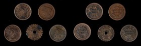 Braided Hair Half Cent
Lot of (5) Braided Hair Half Cents.
Included are: 1850 Fine, cleaned; 1851 Very Fine, holed, edge engraved, corrosion spot; 1...
