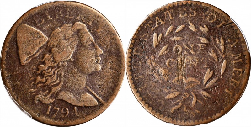 Liberty Cap Cent
1794 Liberty Cap Cent. S-56. Rarity-3. Head of 1794. VF Detail...