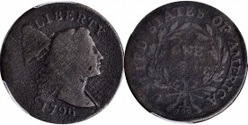 Liberty Cap Cent
1796 Liberty Cap Cent. S-81. Rarity-3. Good Details--Excessive Corrosion (PCGS).
PCGS# 1392. NGC ID: 223V.
Estimate: $175