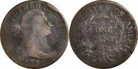 Draped Bust Cent
1796 Draped Bust Cent. S-97. Rarity-3. Reverse of 1795. Very Good, Heavy Porosity.
PCGS# 1401. NGC ID: 223W.
Cardboard 2x2 with at...