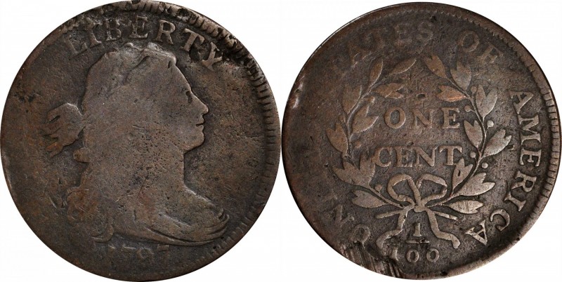 Draped Bust Cent
1797 Draped Bust Cent. S-126. Rarity-3. Reverse of 1797, Stems...