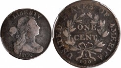 Draped Bust Cent
1802 Draped Bust Cent. S-230. Rarity-1. VG Details--Scratch (PCGS).
PCGS# 1470. NGC ID: 224E.
Estimate: $125