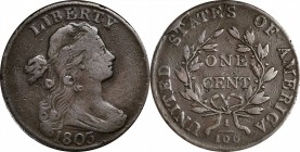 Draped Bust Cent
1803 Draped Bust Cent. S-256. Rarity-3. Small Date, Small Fraction. Fine, Cleaned, Obverse Scratched.
PCGS# 1482. NGC ID: 224G.
Ca...