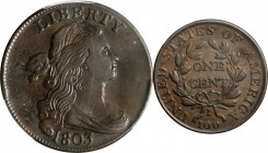 Draped Bust Cent
1803 Draped Bust Cent. S-260. Rarity-1. Small Date, Large Fraction. EF-40 (PCGS).
PCGS# 1485.
Estimate: $750