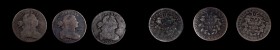 Draped Bust Cent
Lot of (3) Draped Bust Cents.
Included are: 1805 Good, porous; 1807/6 Large 7, Pointed 1, Good, corroded; and 1807 Large Fraction, ...
