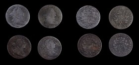 Draped Bust Cent
Lot of (4) 1800-Dated Draped Bust Cents.
Included are: 1800/79 Style II Hair, Very Good, porous, cleaned; 1800/79 Style II Hair, Ve...