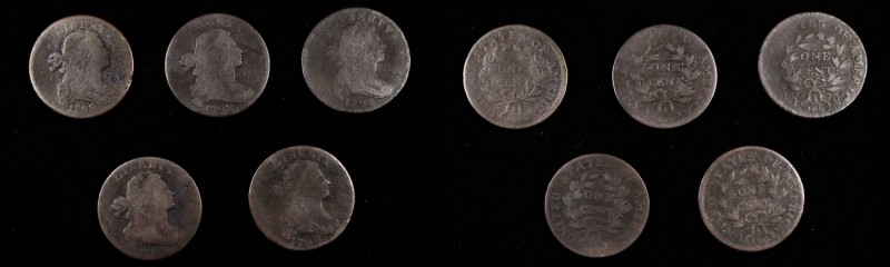 Draped Bust Cent
Lot of (5) 1798 Draped Bust Cents.
Included are: Style I Hair...