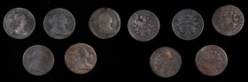 Draped Bust Cent
Lot of (5) 1802 Draped Bust Cents.
Included are: Fine, porous, surface damage; Very Good, porous; Very Good, cleaned; Good, cleaned...
