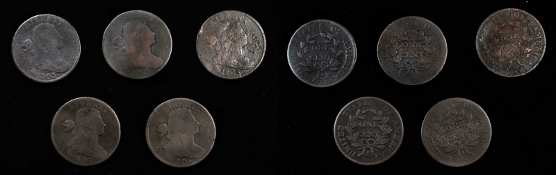 Draped Bust Cent
Lot of (5) 1803 Draped Bust Cents.
Included are: Small Date, ...