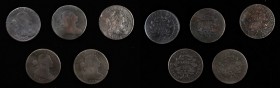 Draped Bust Cent
Lot of (5) 1803 Draped Bust Cents.
Included are: Small Date, Small Fraction: Fine, heavy porosity, damaged; Very Good, porous; Good...