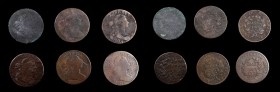 Draped Bust Cent
Lot of (6) 1802 Draped Bust Cents.
Included are: (4) Normal Reverse; and (2) Stemless Wreath. Grades are Good or Very Good, virtual...