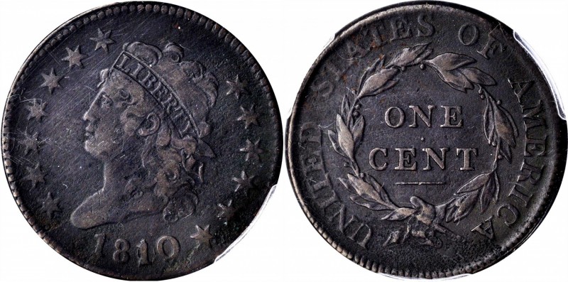 Classic Head Cent
1810/09 Classic Head Cent. S-281. Rarity-1. VF Details--Envir...