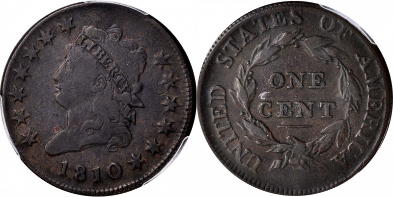 Classic Head Cent
1810 Classic Head Cent. S-282. Rarity-2. Fine-15 (PCGS).
PCG...