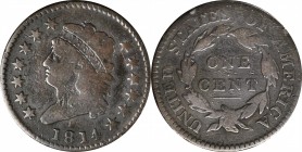 Classic Head Cent
1814 Classic Head Cent. S-294. Rarity-1. Crosslet 4. Very Good, Obverse Graffiti.
PCGS# 1573. NGC ID: 224Y.
J.R. Grellman tag and...
