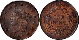 Matron Head Cent
1832 Matron Head Cent. N-3. Rarity-1. Large Letters. AU Details--Environmental Damage (PCGS).
PCGS# 1687. NGC ID: 225N.
Estimate: ...