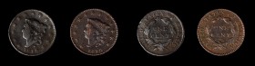 Matron Head Cent
Lot of (2) 1819-Dated Matron Head Cents.
Included are: 1819/8 Very Good, porous, obverse scratch; and 1819 Small Date, Extremely Fi...