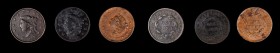 Matron Head Cent
Lot of (3) Matron Head Cents.
Included are: 1834 Large 8, Small Stars, Medium Letters, Fine, recolored; 1835 Small 8 and Stars, Fin...
