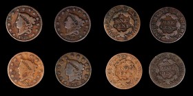 Matron Head Cent
Lot of (4) 1828 Matron Head Cents.
Included are: Large Narrow Date: Very Good; Very Good, light granularity; Very Good, surface mar...