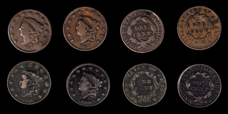 Matron Head Cent
Lot of (4) 1831 Matron Head Cents.
Included are: Large Letter...