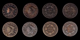 Matron Head Cent
Lot of (4) 1833 Matron Head Cents.
Included are: Fine, heavy porosity; (2) Very Good; and Very Good, edge damage.
Cardboard 2x2s w...