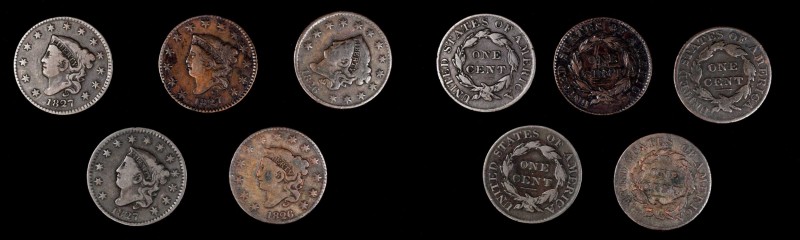 Matron Head Cent
Lot of (5) Matron Head Cents.
Included are: 1826 Very Good; 1...