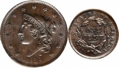 Modified Matron Head Cent
1838 Modified Matron Head Cent. N-8. Rarity-1. MS-64 BN (PCGS).
PCGS# 1741. NGC ID: 225V.
Collector envelope with attribu...