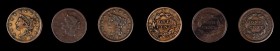 Modified Matron Head Cent
Lot of (3) 1839 Modified Matron Head and Braided Hair Cents.
Included are: Modified Matron Head: Head of 1838, Beaded Cord...