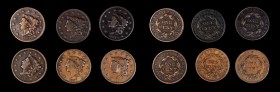Modified Matron Head Cent
Lot of (6) Modified Matron Head Cents.
Included are: (3) Plain Cords, Medium Letters; Plain Cords, Small Letters; and (2) ...