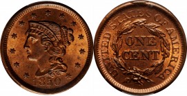 Braided Hair Cent
1850 Braided Hair Cent. N-21, 10. Rarity-2. MS-65 RB (PCGS).
PCGS# 1890. NGC ID: 226G.
Estimate: $850